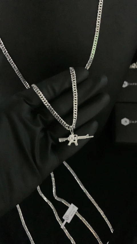 CORRENTE ELO DUPLO 4.5MM 70CM + PINGENTE M4 - PRATA LEGITIMA