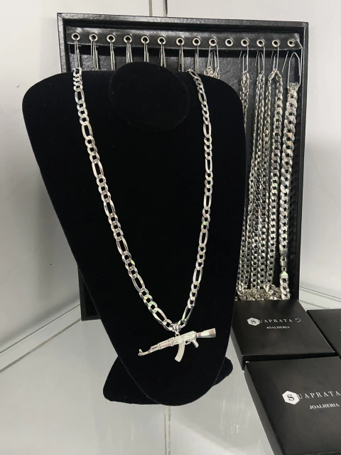 CORRENTE 3X1 9MM + PINGENTE AK-47 - PRATA LEGITIMA