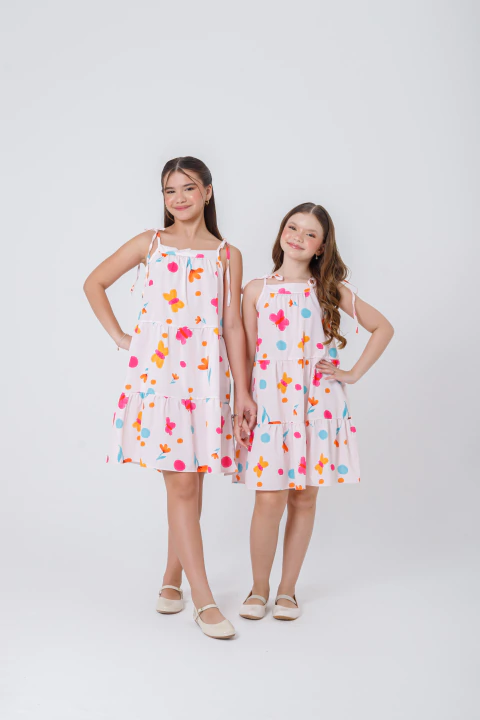 Vestido Sophia Bege Com Borboletas - comprar online
