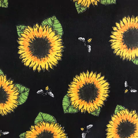 Triconile Estampado 1 Metro - Girassol - Fundo Preto