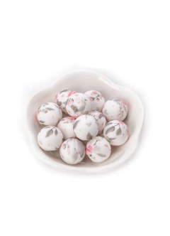 Bolita de silicona estampada 15mm blanca flores