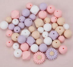 kit 50 piezas margarita rosa bebe, lila, blanco y beige