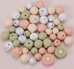 kit 50 piezas margarita verde pastel, ,marmol, beige y olivia