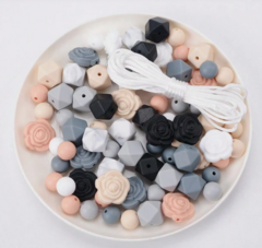kit 81 piezas hexagonal y flores grises