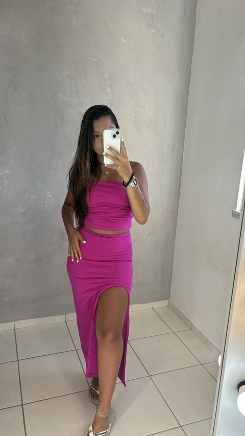 Saia midi fenda frontal pink - comprar online