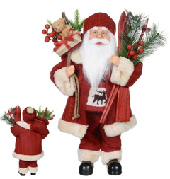 Papai Noel 60cm presentes, ursinho e esqui de neve - 47665001