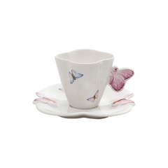 Cj 6 xícaras de cafézinho de porcelana com pires borboletas 100ml - Wolff (1162)