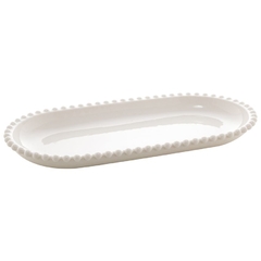 Travessa oval de porcelana bolinhas Beads Branco 24m x 12cm x 2,5cm - Wolff (28487)