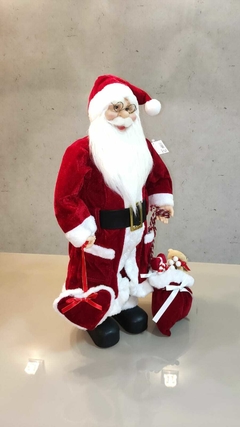 Papai Noel 62cm com saco presentes,ursinho e coração - 44610001 - Loja Receba com Carinho