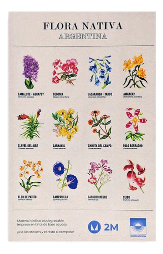 Flora Nativa Eco Stickers Biovinilo Compostable Pack X15