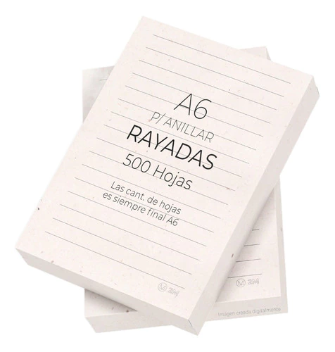 Resma Hoja Ecológica A6 Rayada Anillar Coser 500h - Pack X2
