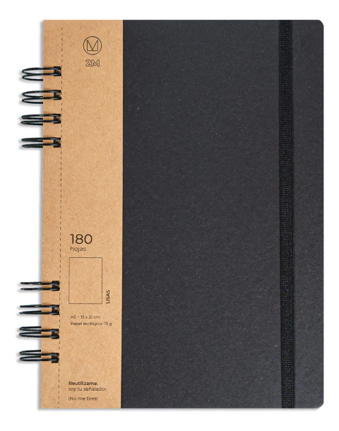 Cuaderno Negro Ecológico A5 (15x21) Anillado 180 H C/ Elást.