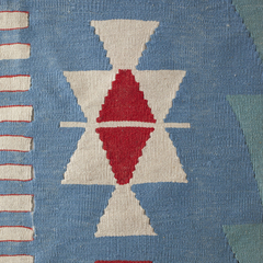 Kilim turco azul, rosa e vermelho 176 x 290 cm