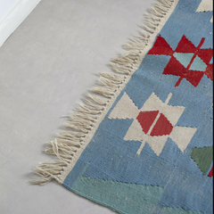 Kilim turco azul, rosa e vermelho 176 x 290 cm na internet