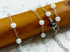 cadena collar con microperlas + prolongador acero quirurgico - comprar online