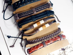 pack 12 pulseras ecocuero unisex regulable - acero queen's