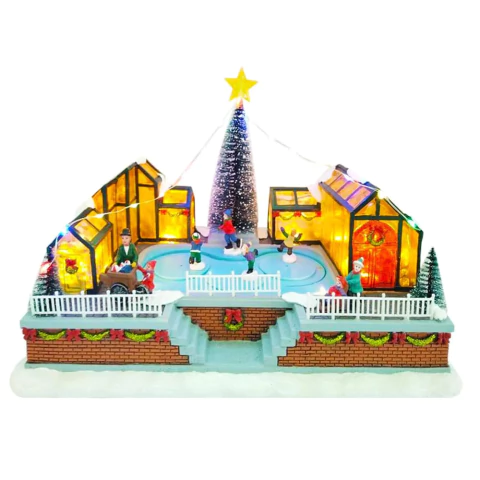 Cenário Natalino Patinação 30cm com luz, som e movimento 3 pilhas AA Espressione Christmas