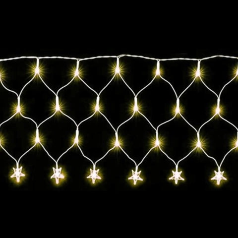 Cascata Rede com Estrela LED Natal 339x45cm 120leds 8 funções 3000K Branco Quente Fio Branco 127V