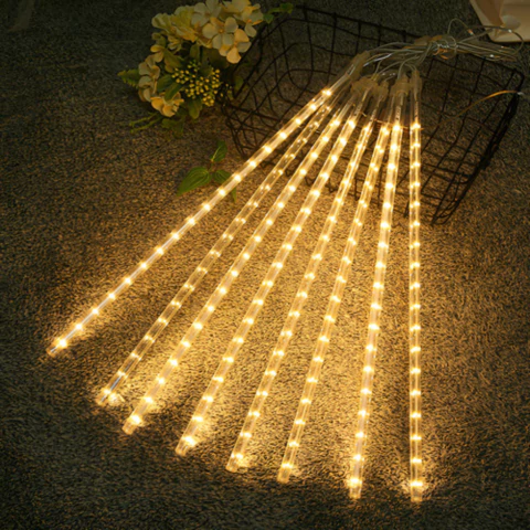 Cascata Chuva de Meteoro LED Natal 8 Tubos 46cm 3000K Branco Quente Bivolt Somague