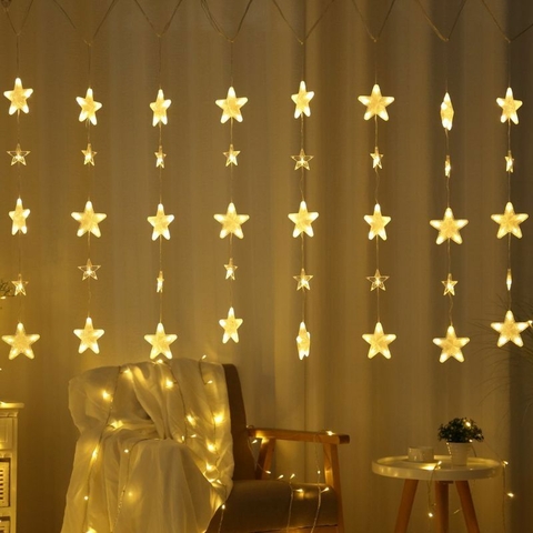 Cortina Estrela LED Natal 210x95cm 8 funções 3000K Branco Quente c/ Emenda 127V