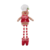 Boneco de gengibre sentado com chapéu de cozinheiro, vestido em vermelho e detalhes em branco, decorado com pérolas e sapatinhos vermelhos.