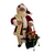 Papai Noel colecionável segurando uma lista de presentes e um saco decorado com brinquedos e enfeites natalinos.