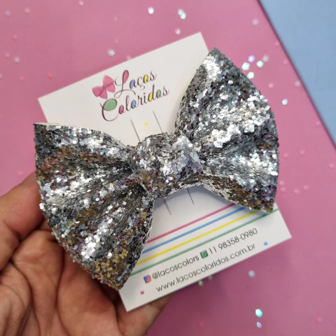 Laço Glitter Shine Prata