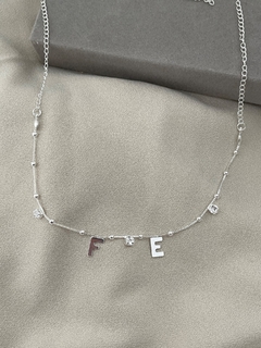 ￼colar Choker bolinhas e zirconias letra fé banhado a prata 925 - comprar online