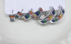 par de argola cravejada zirconias rainbow pronts entrega - loja online