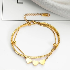 ￼pulseira dupla dourada semi joia corações e corrente