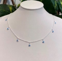 colar chocker PRATA 925 com pingentes olho grego