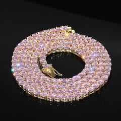 Imagem do colar riviera rosa bebe 4 garras folheada a ouro 18k