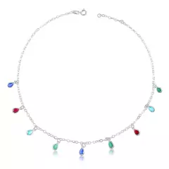 colar chocker zirconias coloridas rainbow PRATA 925 40 cm - comprar online