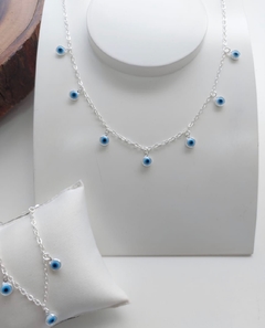 colar chocker PRATA 925 com pingentes olho grego - berloque da nina
