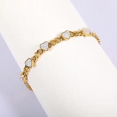 ￼conjunto colar e pulseira corrente coração cravejado - berloque da nina