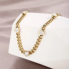 ￼conjunto colar e pulseira corrente coração cravejado - loja online