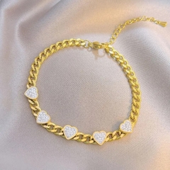 ￼conjunto colar e pulseira corrente coração cravejado - loja online