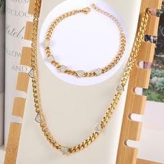 ￼conjunto colar e pulseira corrente coração cravejado - comprar online