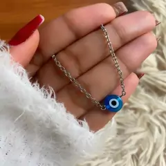 Colar de aço inox Olho Grego Azul Claro 45 cm