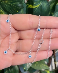 colar chocker PRATA 925 com pingentes olho grego na internet