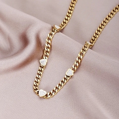 Imagem do ￼conjunto colar e pulseira corrente coração cravejado