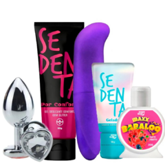 Kit Plug P coração + Sedenta por conforto + Vibrador ponto G Aveludado + pilha + Sedentinha gelada + maxx Babaloo
