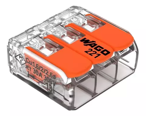 Conector De Emenda Wago 6mm 3 vias Modelo 221-613