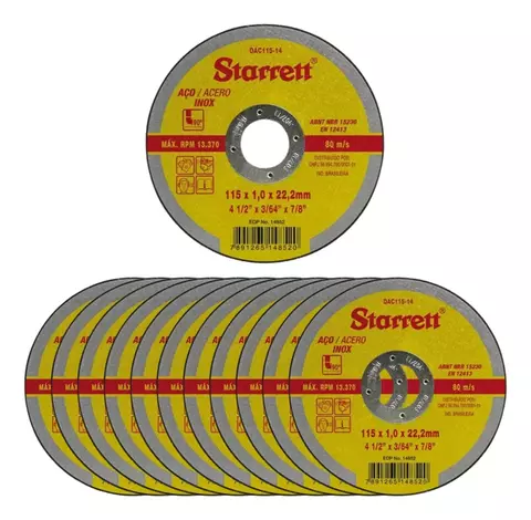 Kit 12 Disco Corte Aço Inox Esmerilhadeira Dac11514 Starrett
