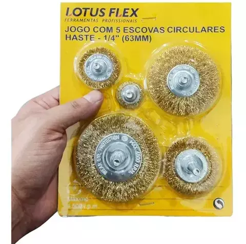 Escova De Aço Para Furadeiras Haste De 1/4 - 63mm 5Pçs Lotus 4448