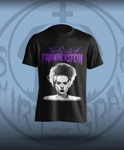 Bride Of Frankeinstein - Camiseta Preta Tradicional e Extra Grande