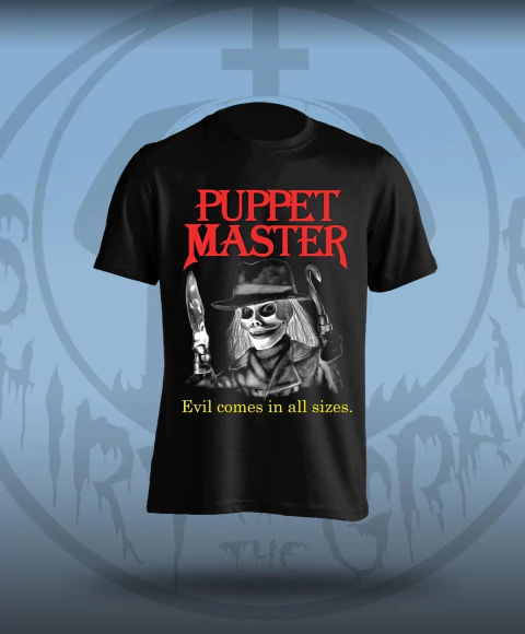 Puppet Master - O Mestre dos Brinquedos de David Schmoeller de 1989- Camiseta Preta Tradicional e Extra Grande - comprar online
