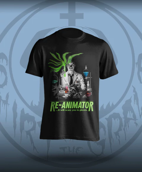 Re-Animator- "A Hora dos Mortos Vivos" de 1985 de Stuart Gordon - Camiseta Preta Tradicional e Extra Grande - comprar online