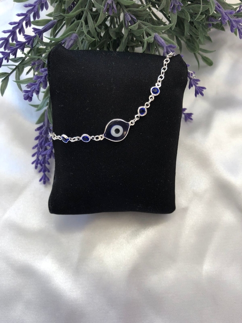 PULSEIRA OLHO GREGO NAVETE AZUL ESCURO PEDRINHAS
