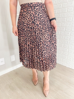 Saia Midi Plissada estampa onça - Closet Valéria Espíndola